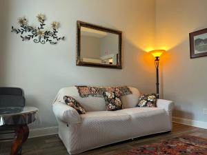 查塔努加Private Entrance Cozy Room at Heart of Chattanooga的带沙发和镜子的客厅