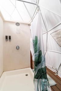 瓜纳卡斯特Ubuntu Glamping的一间有帐篷的房间,里面装有植物
