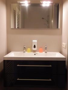 龙塞Hoevehotel Ronse的浴室设有白色水槽和镜子
