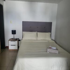 马尼萨莱斯LA CASA DEL CABLE -Atractivo Único Sector Cable 104-的卧室配有一张白色大床和床头板