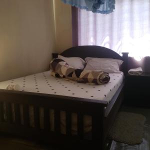 伊林加Safari Junction Backpackers hostel的卧室里的一张带枕头的床