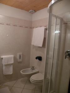 马津瓦久蕾酒店的带淋浴、卫生间和盥洗盆的浴室