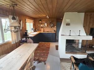 耶卢Cozy family friendly cabin at beautiful location!的带壁炉的客厅。