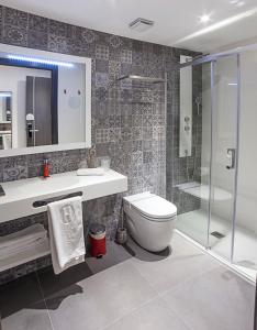 巴塞罗那圣家堂精品酒店的浴室配有卫生间、盥洗盆和淋浴。