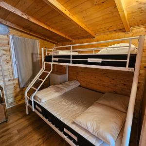 波尔莱扎Chalet Rent Porlezza的小屋内带两张双层床的客房
