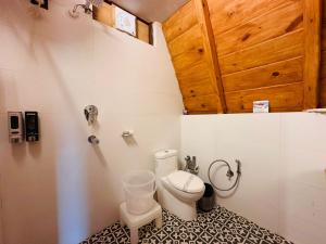 比姆塔尔The Lake Ambience Resort的一间带卫生间的浴室和墙上的一部电话