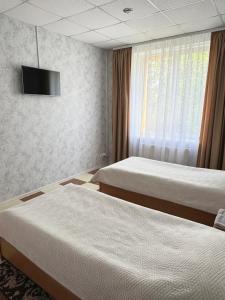 布罗瓦里Hotel Vesta的酒店客房设有两张床和电视。