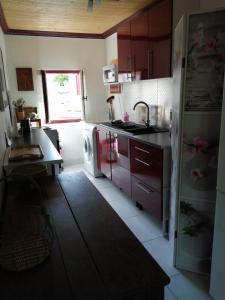 La MachineMaisonnette de charme en Bourgogne的一间带水槽和冰箱的小厨房