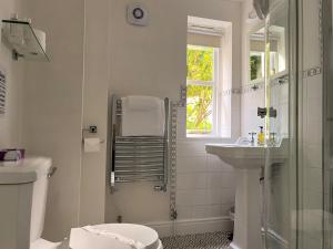 彼索普斯托福学院宾馆的带淋浴、卫生间和盥洗盆的浴室