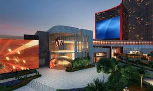 拉斯维加斯Las Vegas Hilton at Resorts World的城市建筑物的 ⁇ 染