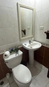 圣多明各Hotel Plaza Kavia的一间带卫生间和水槽的浴室