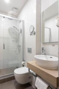 维尔纽斯兰宁凯城市酒店的一间带水槽、卫生间和淋浴的浴室