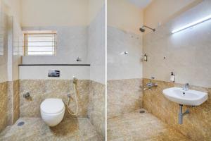 班加罗尔FabHotel GRK Comforts的浴室的两张照片,配有卫生间和水槽