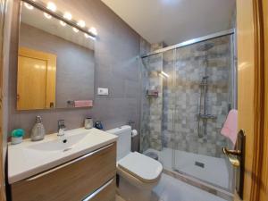 阿兰达德杜洛ALOJAMIENTO MIRABUENOS的浴室配有卫生间、盥洗盆和淋浴。
