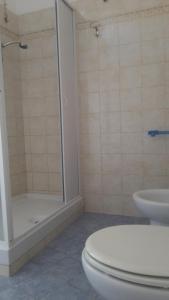 克罗托内Rose Apartment的浴室配有卫生间、淋浴和盥洗盆。