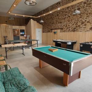 普佐日La Libaudière的一间带台球桌和乒乓球桌的房间