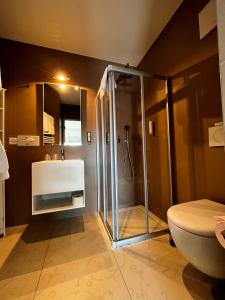蒙特勒拉鲁维纳兹酒店的带淋浴和卫生间的浴室