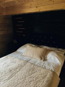 库多瓦-兹德鲁伊Parkowy Kudowa的一间卧室配有一张带黑色床头板的床