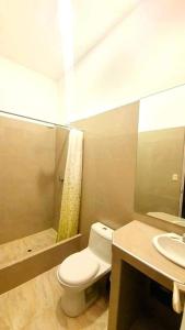 洛斯拉甘斯Edelmon't Beach的一间带卫生间、水槽和镜子的浴室