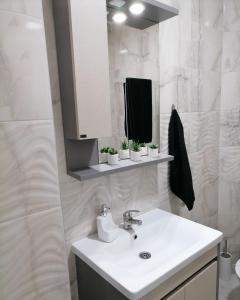 布尔奇科Apartman SATO的白色的浴室设有水槽和镜子