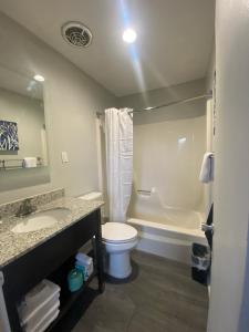 默特尔比奇Indigo的浴室配有卫生间、盥洗盆和浴缸。
