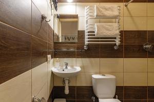 利沃夫Готель Кайзер у Львові的一间带卫生间和水槽的浴室
