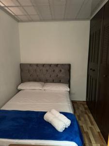 亚美尼亚Alojamiento Villasofia的一间卧室配有一张床,上面有两条毛巾
