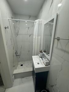 多伦多North York, Smart Monitor, Private bath, Parking的带淋浴、盥洗盆和镜子的浴室