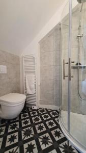 欧迪耶讷Sur le Port de Plaisance - Anatoline Appart'Hotel的一间带卫生间和玻璃淋浴间的浴室