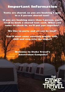 阿姆斯特丹Stoke Travel's Amsterdam Camping的日落时分一组帐篷的海报