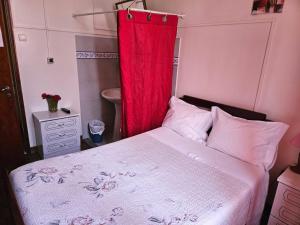里斯本银色膳宿酒店的一间卧室配有一张带红色窗帘的床