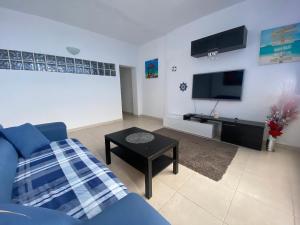 圣克鲁斯-德特内里费Casa Gran Danés的客厅配有蓝色的沙发和电视