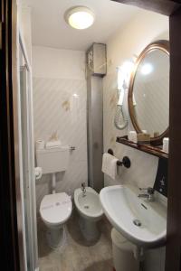 圣佩莱格里诺温泉阿伏伽德罗酒店的一间带水槽、卫生间和镜子的浴室