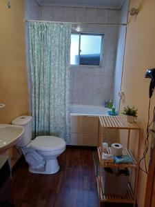蓬塔阿雷纳斯Casa Celeste的浴室配有卫生间、浴缸和水槽。