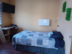 蓬塔阿雷纳斯Casa Celeste的一间卧室配有一张床、一张书桌和一台电视
