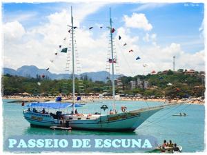 瓜拉派瑞HoStel de Setiba - HOSPEDARIA OCA RUCA的海滩旁的大船