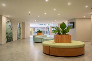 长滩岛Mandarin Nest Boracay的大厅里长着长沙发和盆栽植物