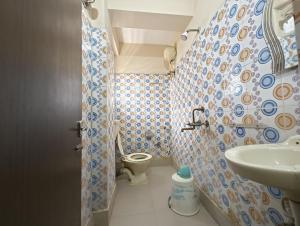 加尔各答金色天堂酒店的一间带卫生间和水槽的小浴室