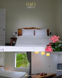 美奈Gạo Homestay的卧室两张照片,配有一张床和一个窗户