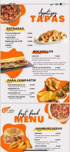 马尼塞斯Hotel Aviación的餐厅菜单的一页
