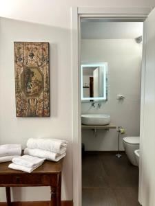 佛罗伦萨Affittacamere Medusa的一间带水槽、卫生间和镜子的浴室
