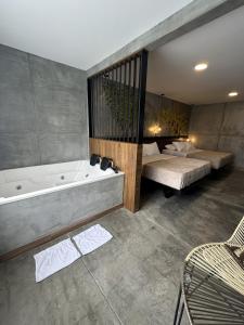 金巴亚Eco Hotel La Colina Mirador的带浴缸、床和浴缸的浴室