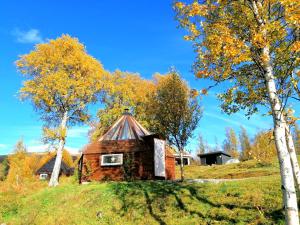 VårhusHessdalen Ufocamp的一座树木茂密的山丘上的老房子