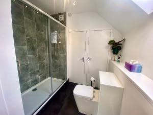 布雷马Bruachdryne Braemar Accommodation的带淋浴和卫生间的白色浴室