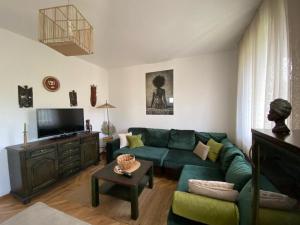 科托尔Villa Nikola的客厅配有绿色沙发和电视