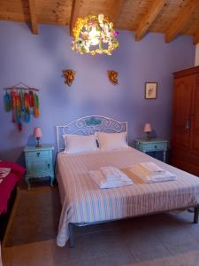 阿尔热祖尔Charme Rústico的一间卧室配有一张床和一个吊灯