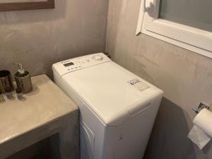 内亚卡瓦里Lazy Lizard的小型浴室内的白色洗衣机和烘干机