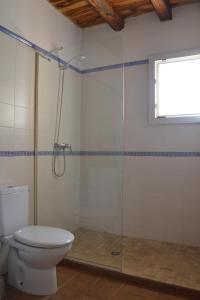 圣弗朗西斯科哈维尔Estudio S'ALGA的一间带卫生间和玻璃淋浴间的浴室