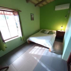 埃利萨镇Solar de Campo的绿色卧室设有床和窗户