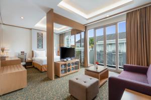 帕朗卡拉亚瑞士贝尔达奴姆帕朗卡拉亚酒店的一间酒店客房,配有一张床和一台电视